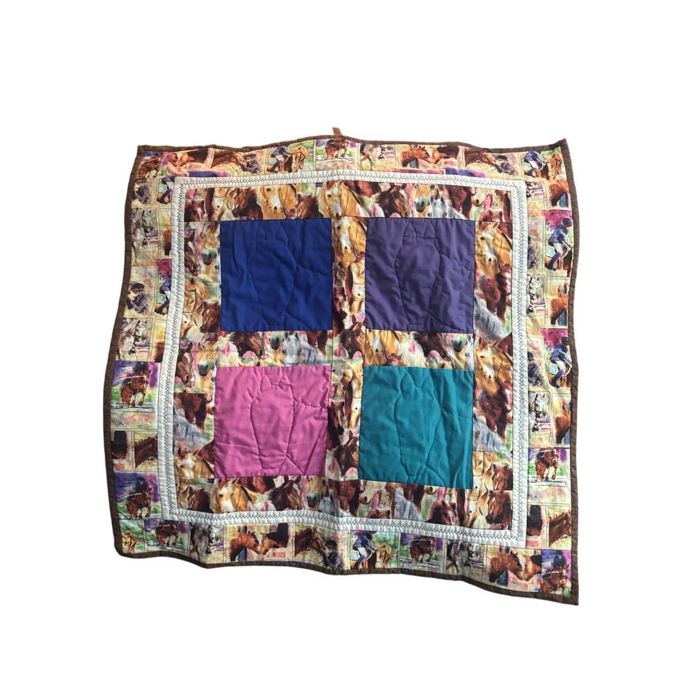 Handmade Fabric Wall Hanging Horses Equestrian Country Farmhouse 29 x 29